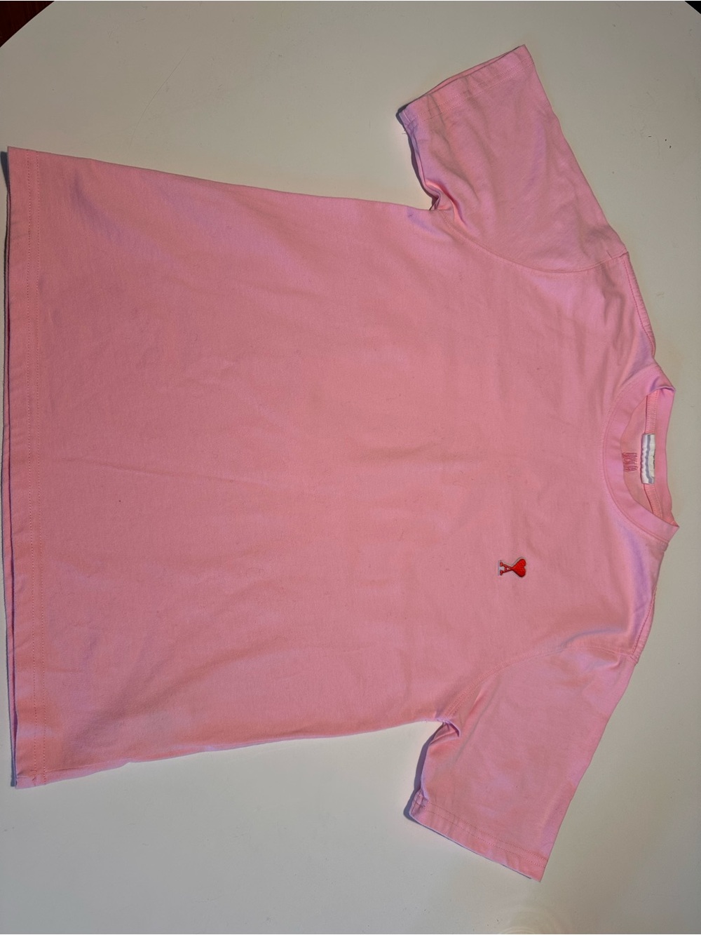 Ami Alexandre Mattiussi Pink Tee with Small Red Logo